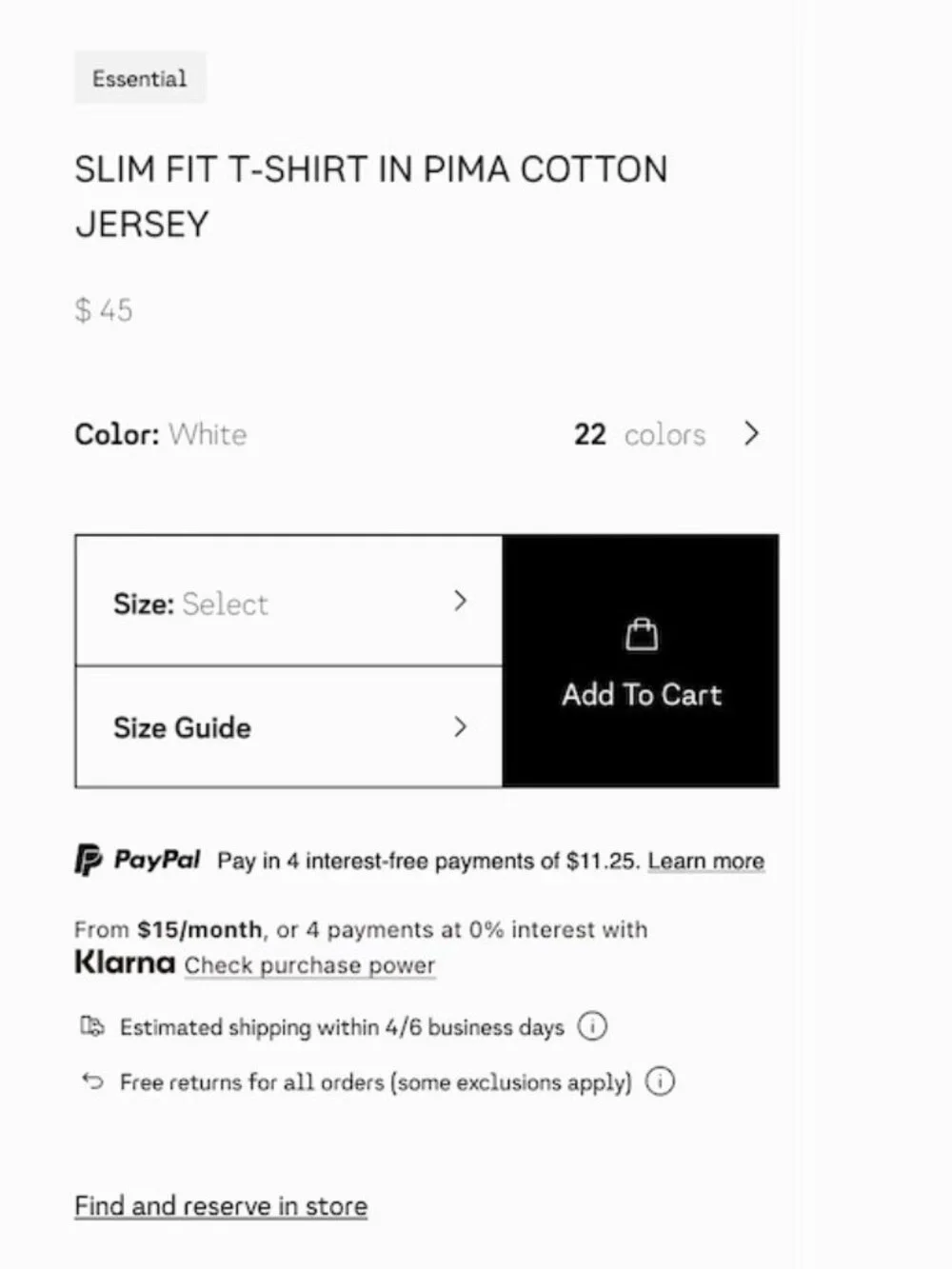 Armani Exchange Slim Fit t-shirt in Pima Cotton Jersey in White, Men's Size XS,